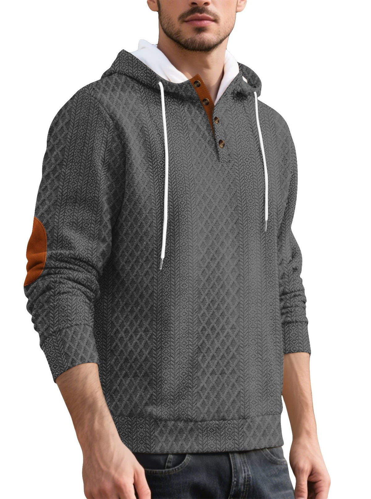 Cross-border European And American Amazon Men's Casual Pullover Jacquard Solid Color Hooded Embroidery Sports Thickened Autumn And Winter Sweats