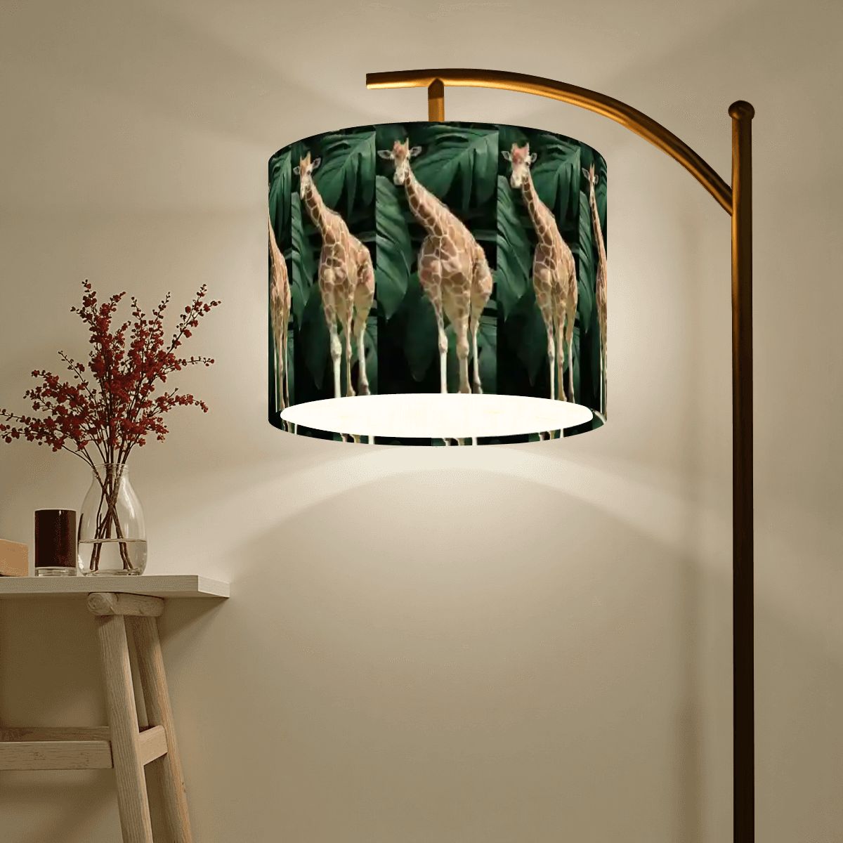 Tall Giraffe with Greenery Arc Floor Lamp with Shade (Made in USA)