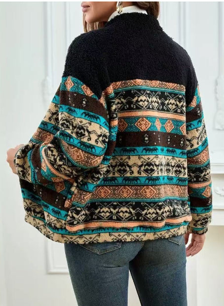 Cárdigan de felpa de doble cara con cremallera para mujer – Chaqueta de invierno con cuello alto