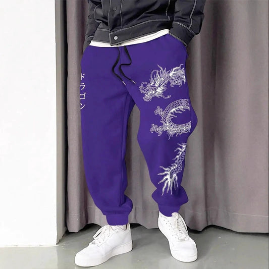 Pantalones de chándal estampados holgados con cordones para hombre