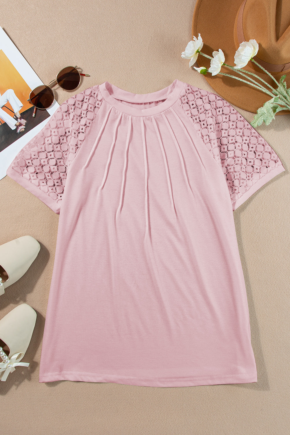 White Seamed Detail Contrast Lace Raglan Sleeve Tee