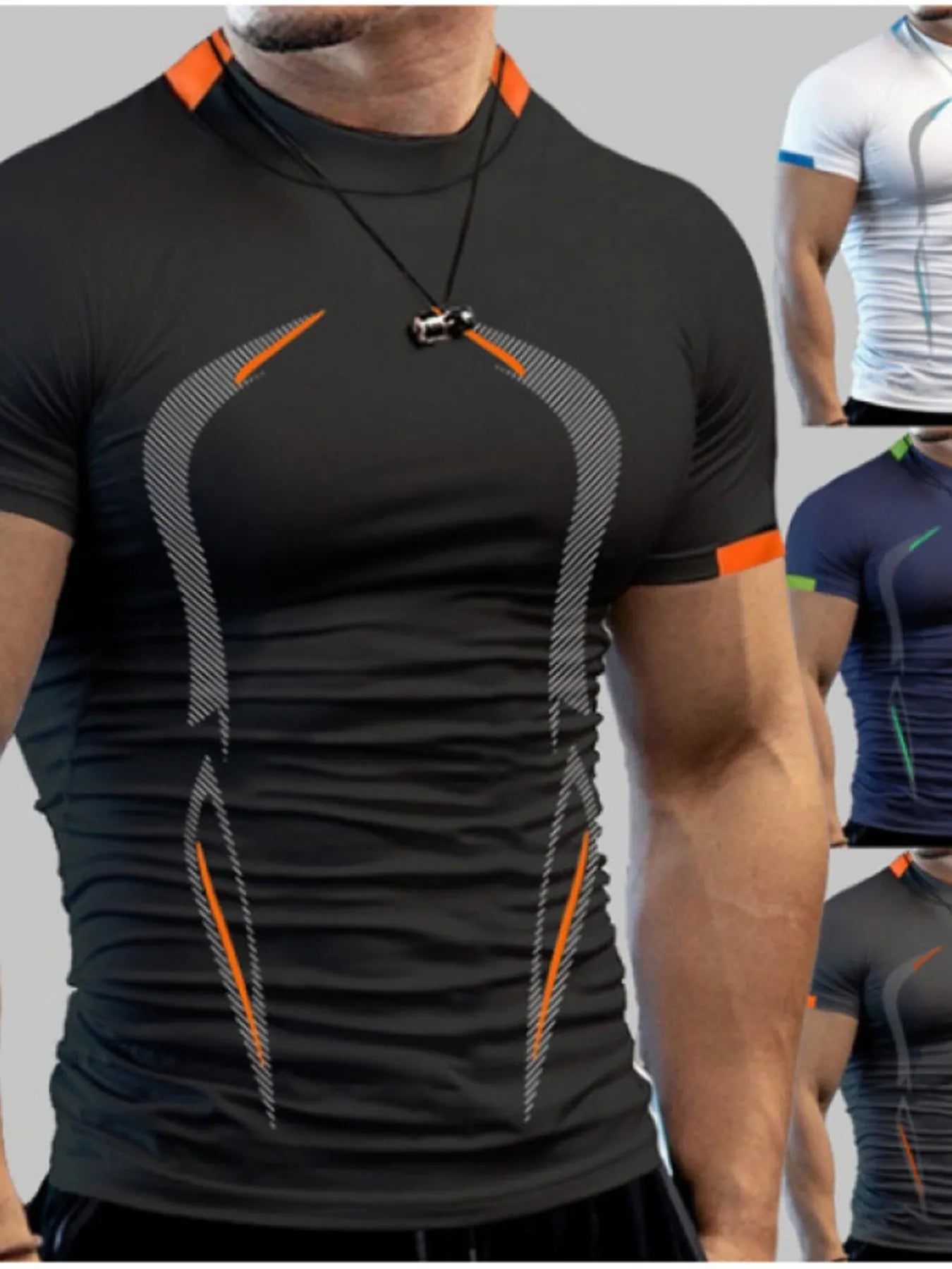 Camiseta deportiva de cuello alto de manga corta para hombre, talla grande