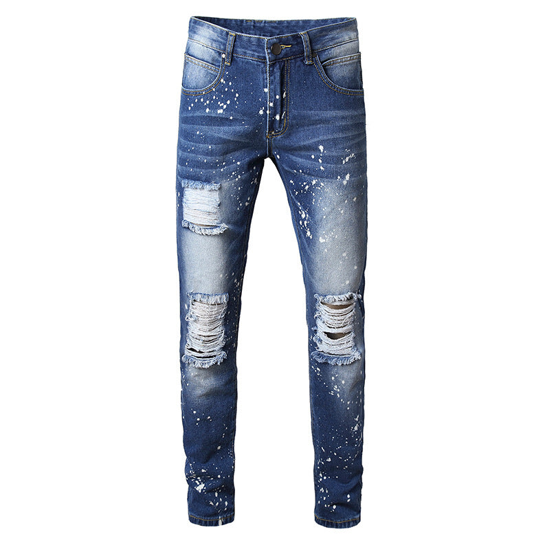 Men's Ripped Denim Jeans - Summer Casual Straight Fit