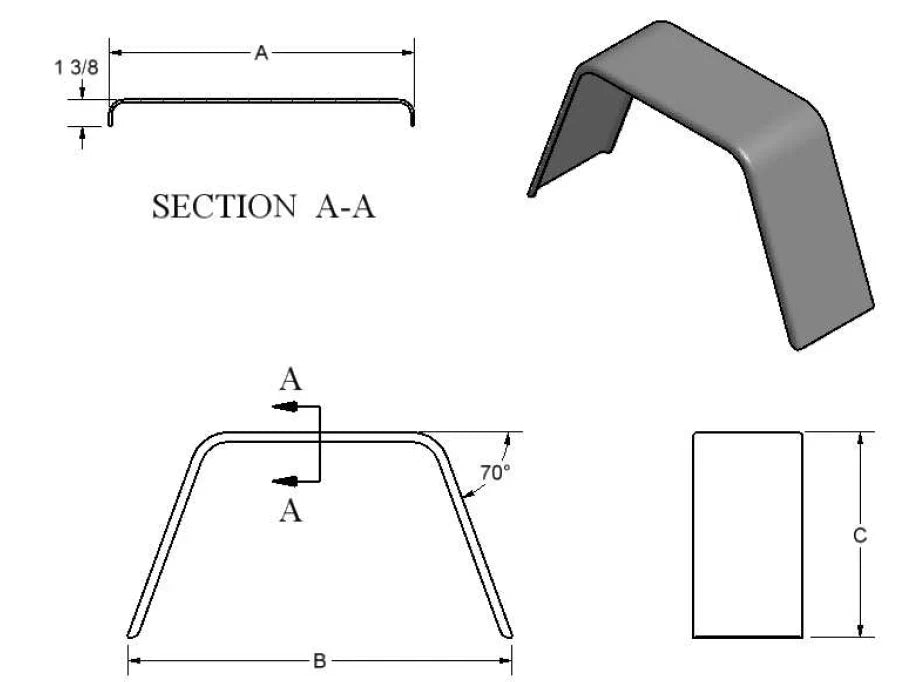Kampco A6701 Aluminum Single Axle Trailer Fender – 36" x 19" Diamond Plate | .063 Aluminum