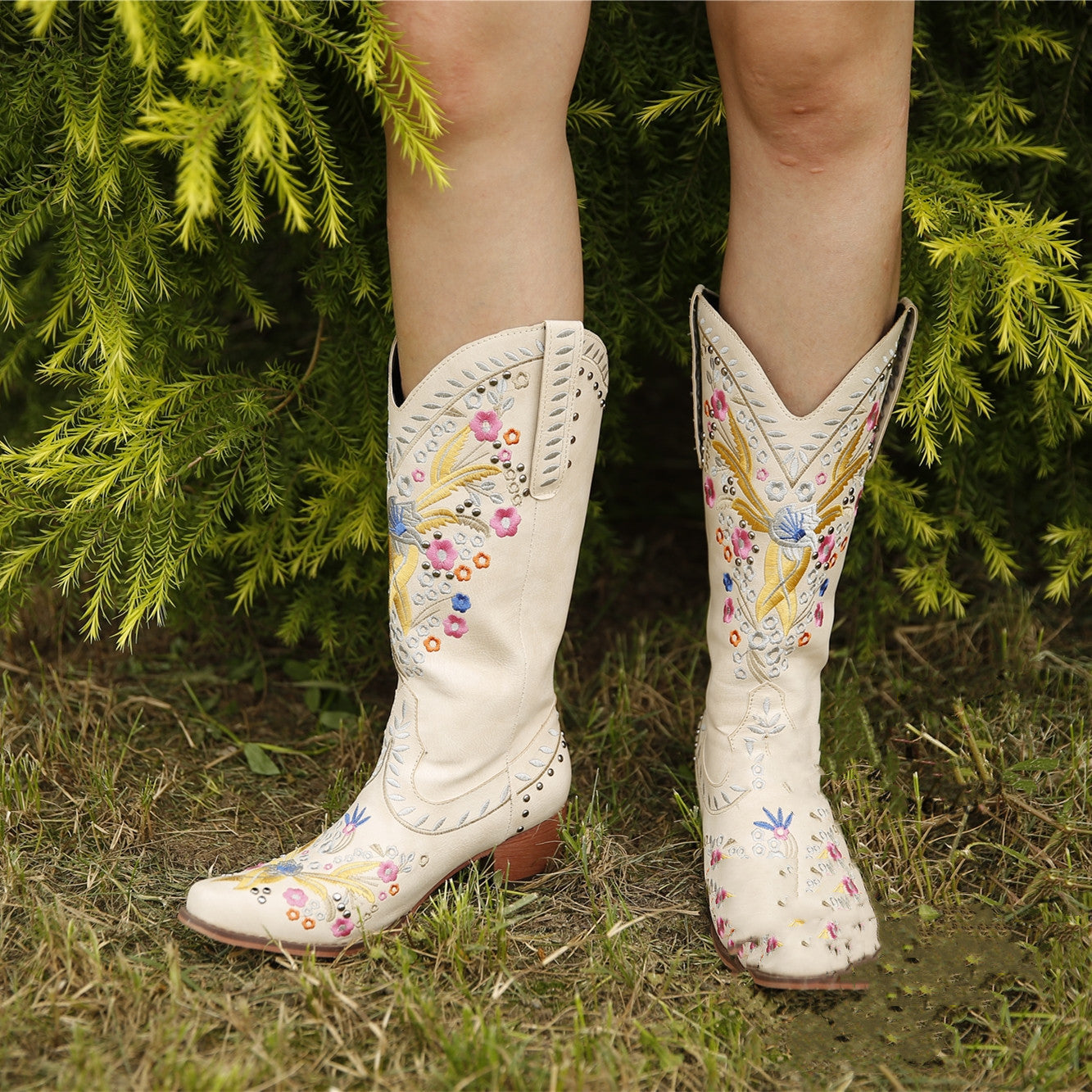 Women's Mid-Heel Ethnic Embroidered Mid-Tube Boots