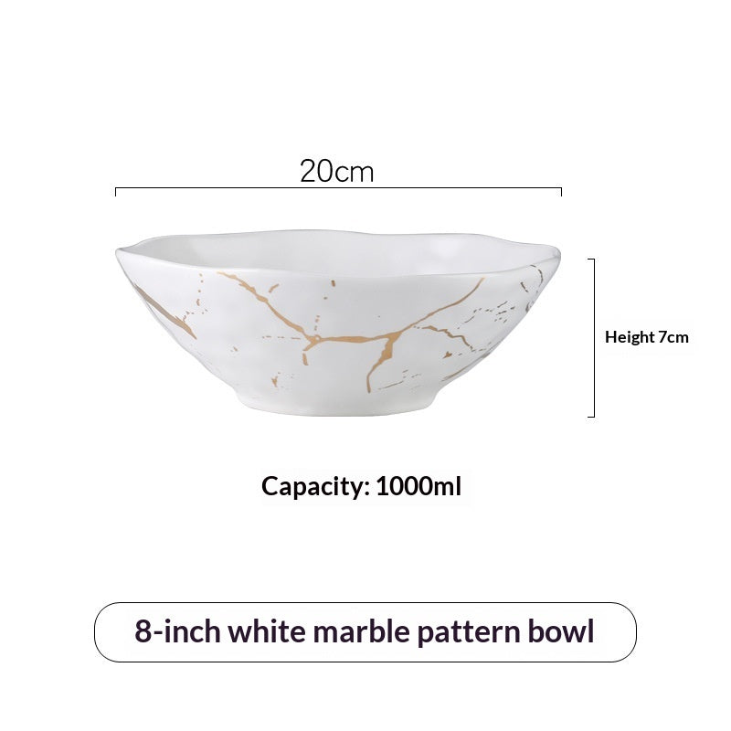 Large Porcelain Bowl With A Marble Pattern For Home Use