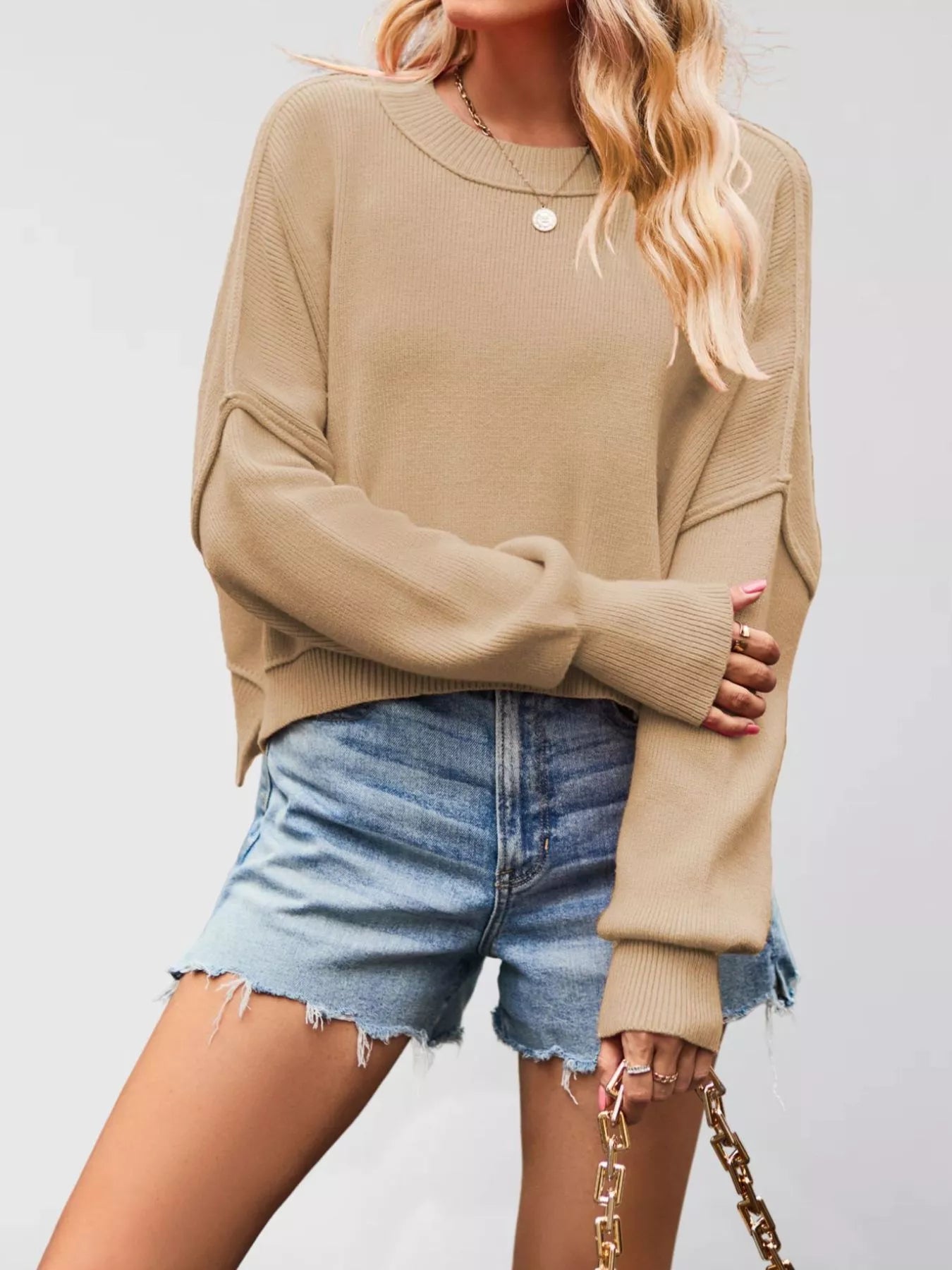 Crew Neck Dropped Shoulder Sweater