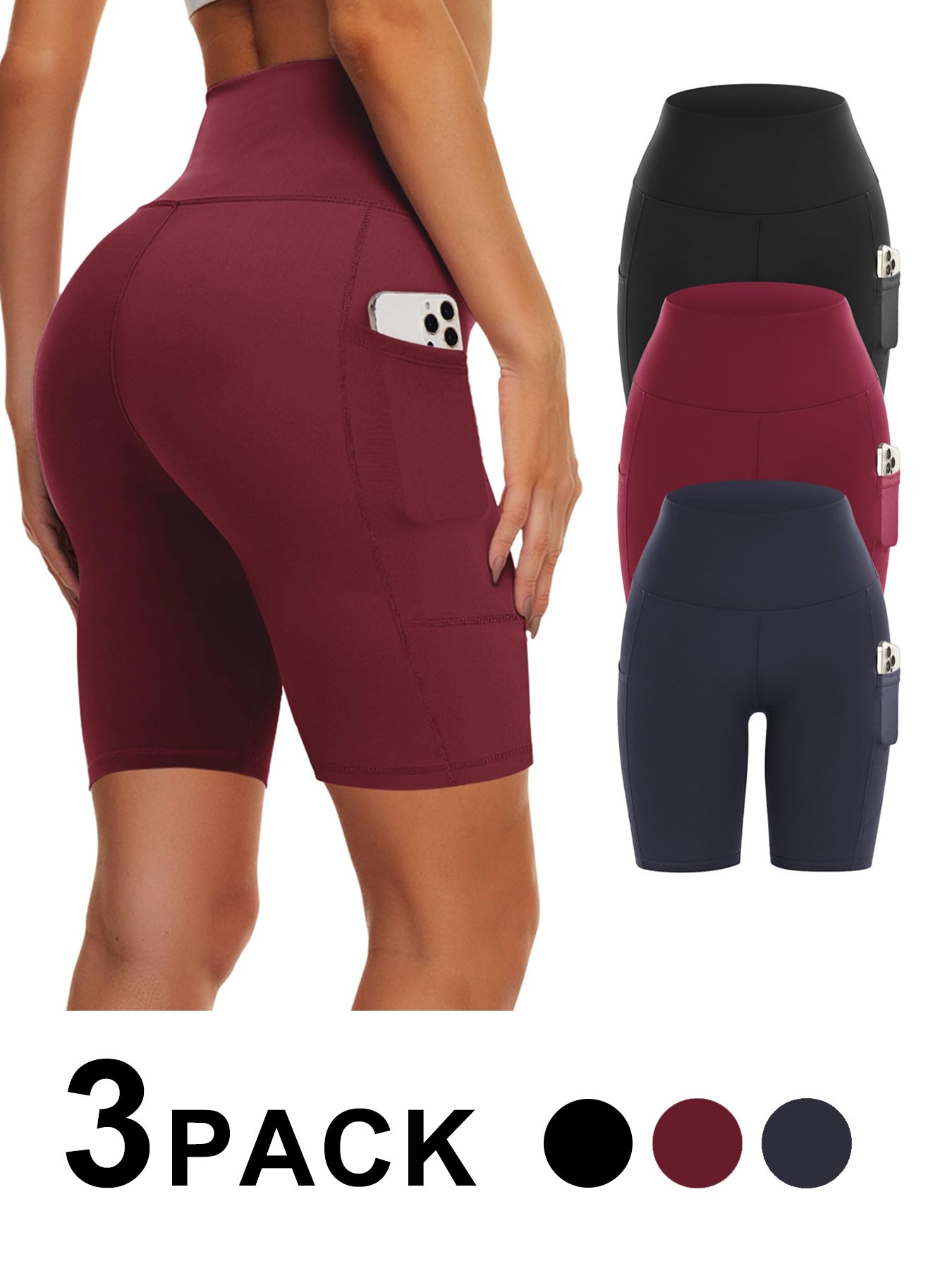Paquete de 3 shorts ciclistas de yoga de cintura alta