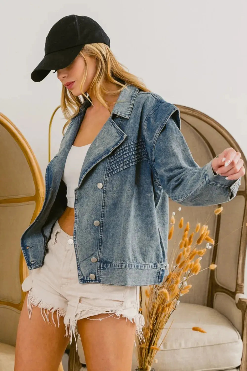 Women's Denim Jackets Women's Denim Jacket - Button Up Long Sleeve - Casual Style
