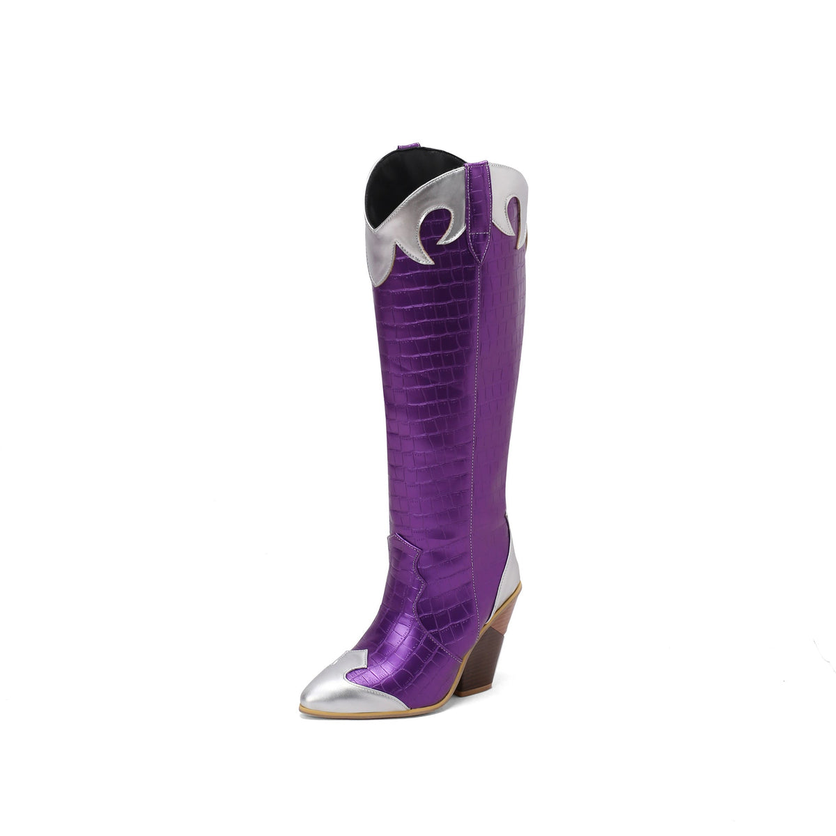 Fashionable Patchwork Leather Knee-high Boots