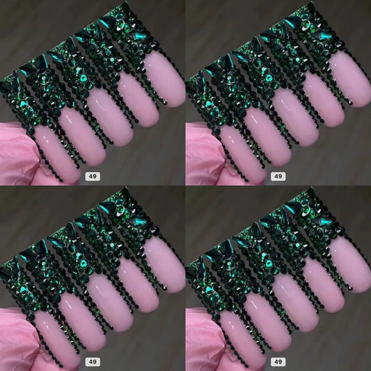 Uñas postizas verdes de cristal de larga duración