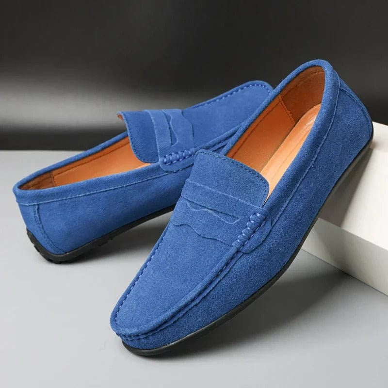 Extended-Size Suede Penny Loafer Flats