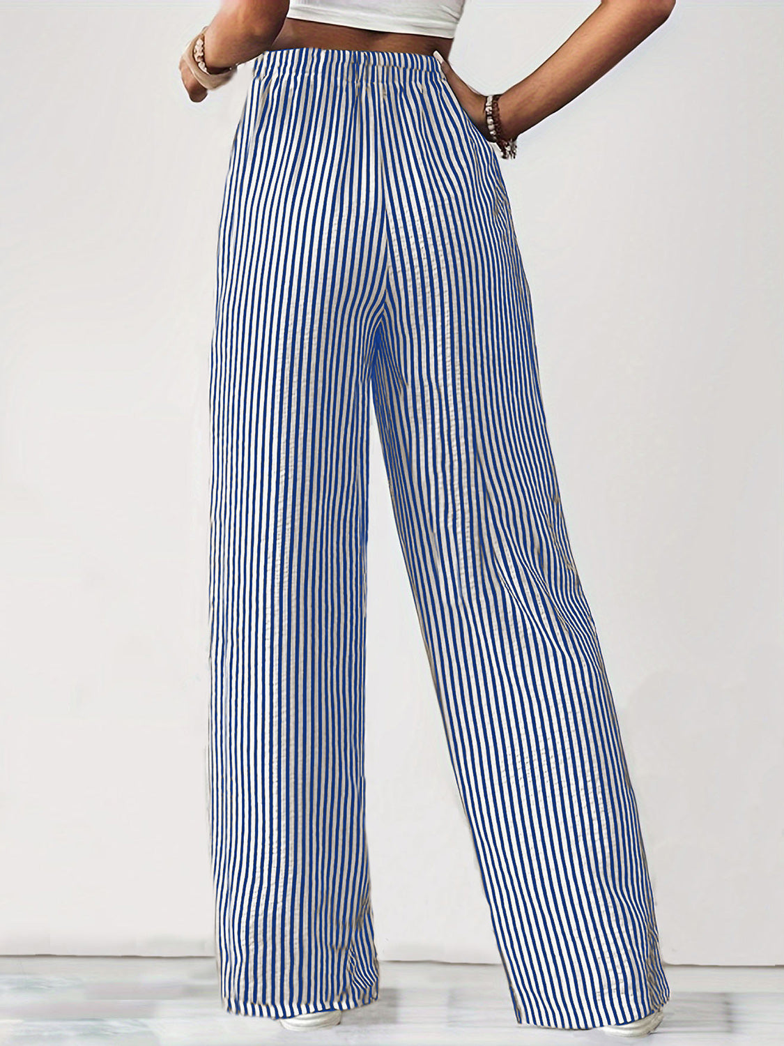 Pantalones con cordón a rayas y cintura elástica