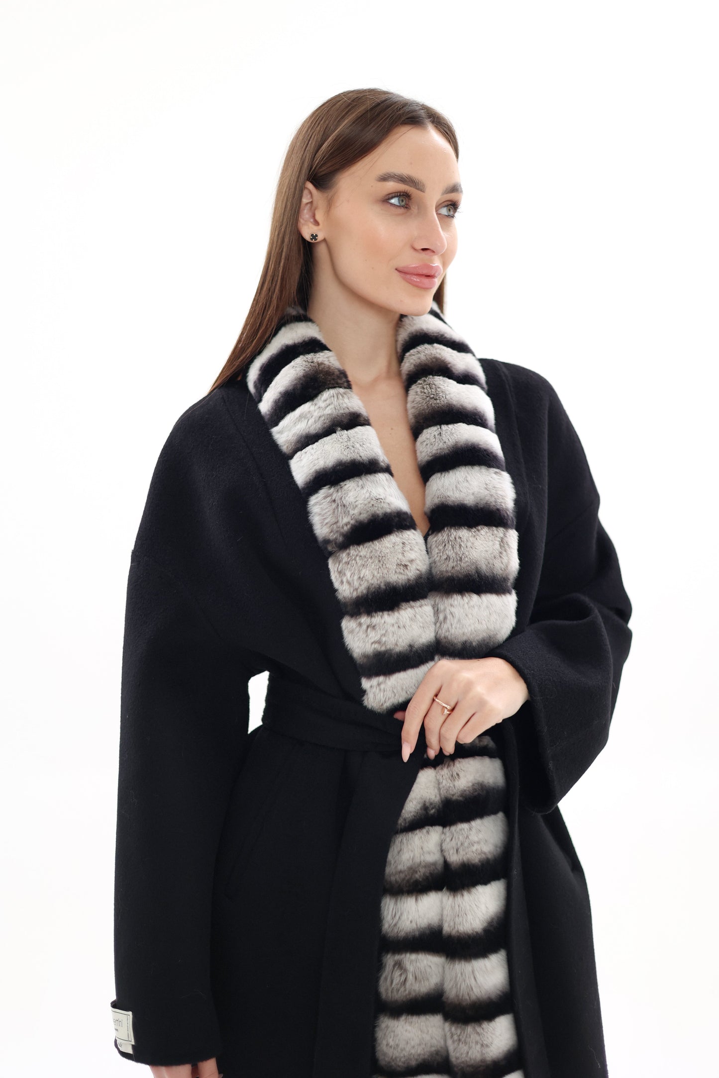 Abrigo de lana de cachemira italiano de piel de orylag francés genuino 85cm