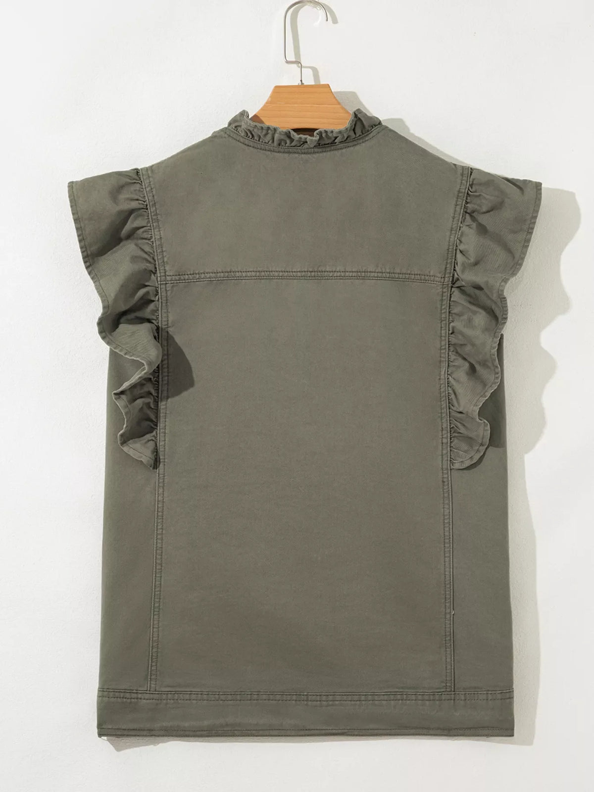 Ruffled Patchwork Denim Jacket Vest