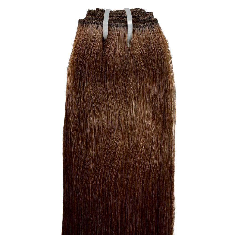 Extensiones de pelo 100% humano, liso, castaño oscuro, natural