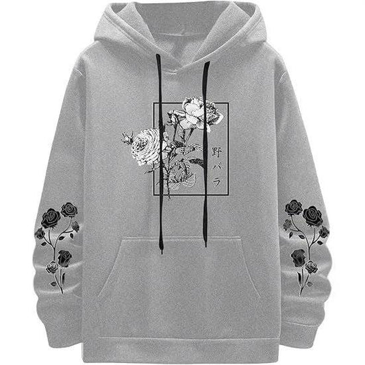 Men's Rose Print Casual Hooded Sweater