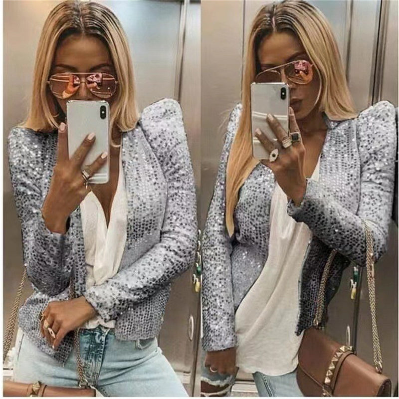 Women's Colorblock Sequin Short Jacket | Casual Glam