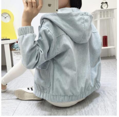 New Korean-style Hooded Corduroy Jacket, Short & Thick