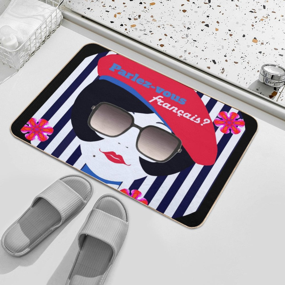 Parlez-vous Francais? French Girl Flannel Non-slip Bath Mat - 16" x 24"