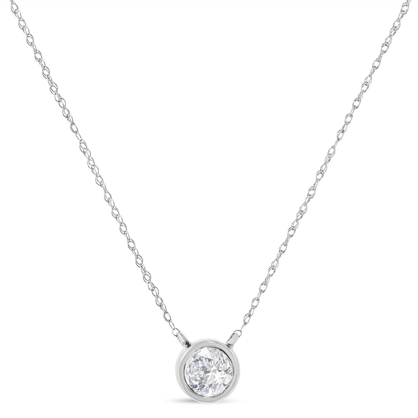 14K White Gold 1/2 Cttw Lab Grown Diamond Modern Bezel-Set Solitaire 16"-18" Pendant Necklace (F-G Color, VS2-SI1 Clarity)