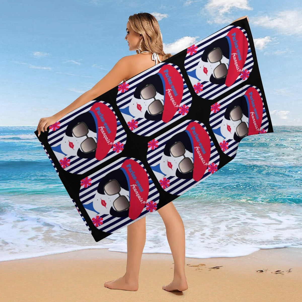 Parlez-vous Francais? French Girl Beach or Bath Towel - 61.4" x 30.3"