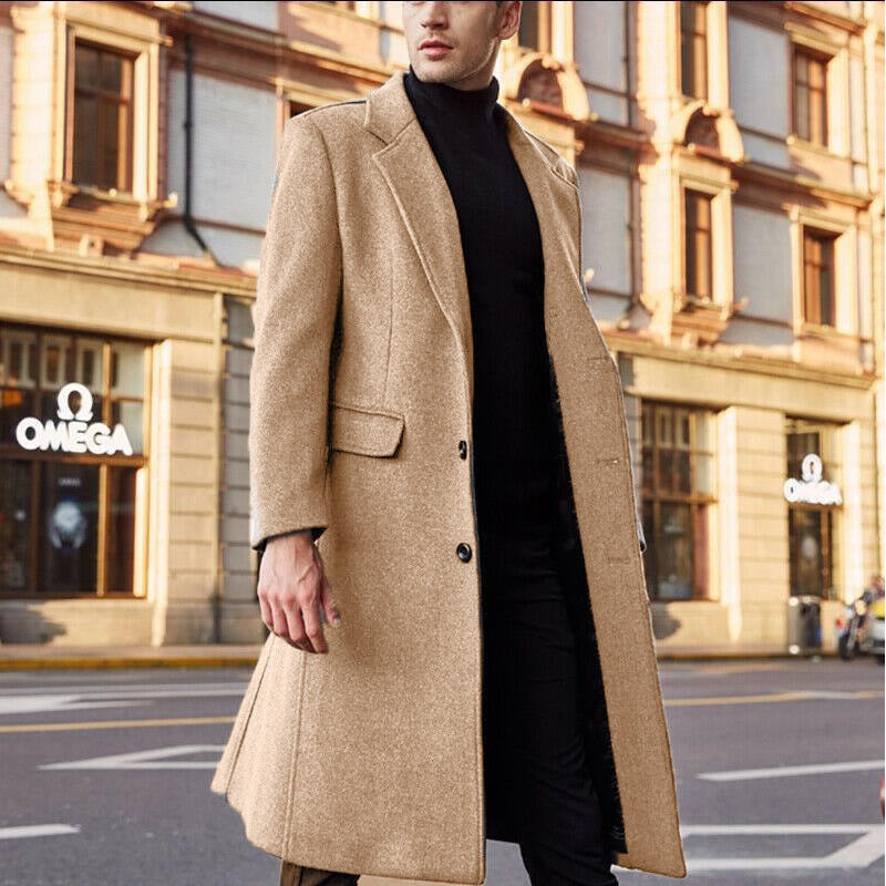 Men's Classic Long Trench Woolen Coat Business Attire