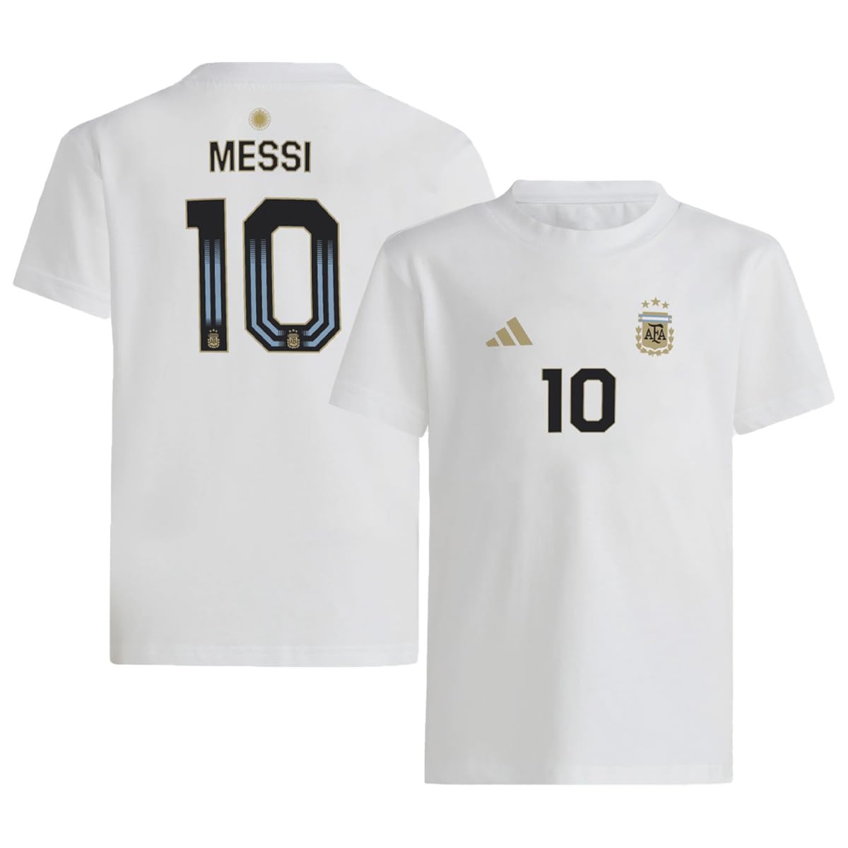 adidas Lionel Messi #10 Argentina National Team Youth Size Player Name & Number T-Shirt (White Youth Large-14/16)