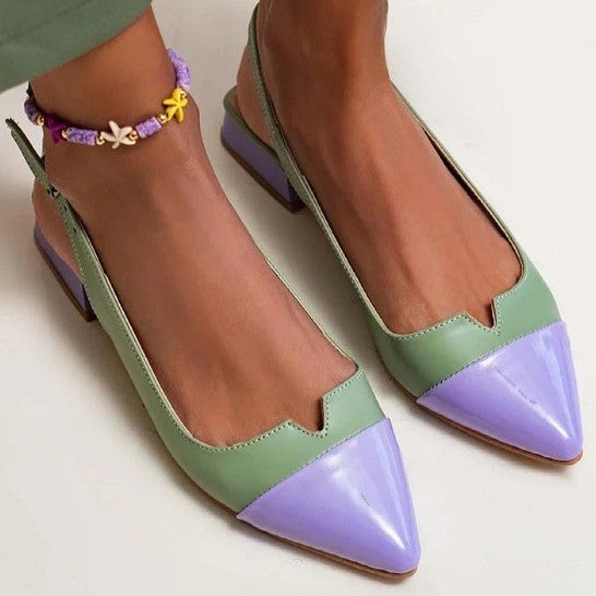 Women's Pointed-Toe Color Block Low-Heel Flats