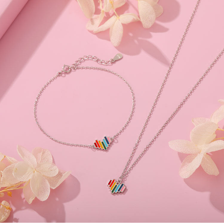 S925 Silver Epoxy Rainbow Love Necklace