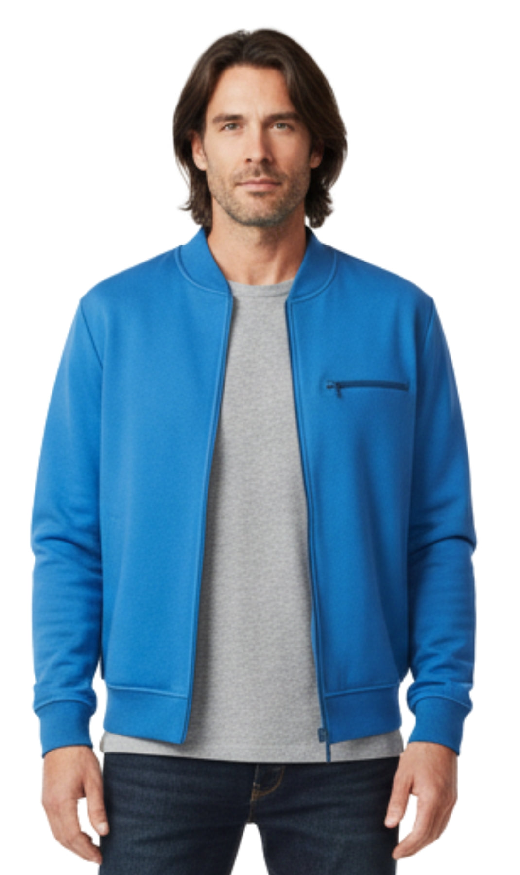 Chaqueta de béisbol de forro polar clásica con cremallera para hombre en tejido ligero de mezcla de algodón con un toque deportivo