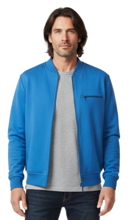 Chaqueta de béisbol de forro polar clásica con cremallera para hombre en tejido ligero de mezcla de algodón con un toque deportivo