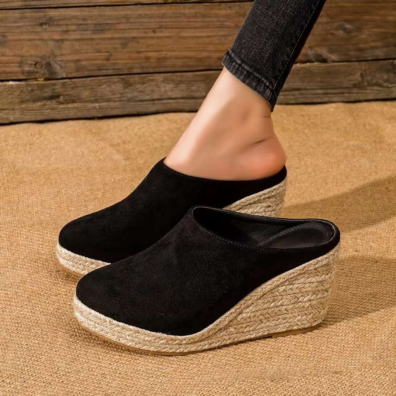 Women's Pointed-Toe Wedge Thick Bottom Toe Cap Slippers