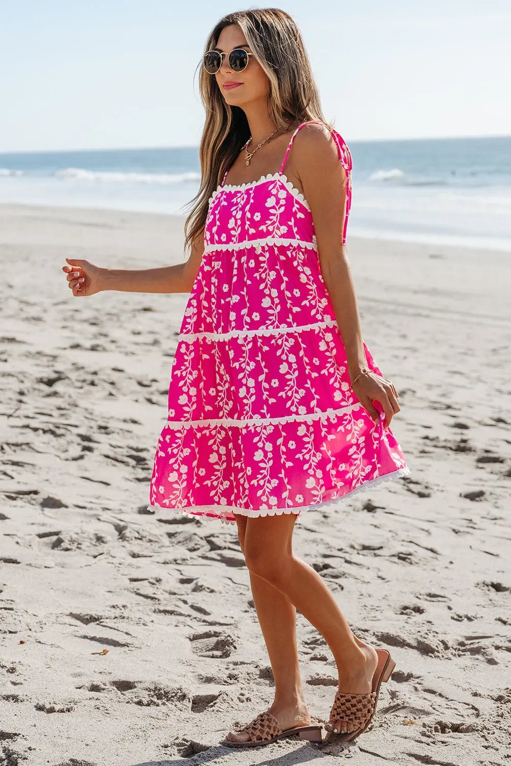Women's Mini Dress Mini Dress - Floral Tie Shoulder - A-Line Vacation Style
