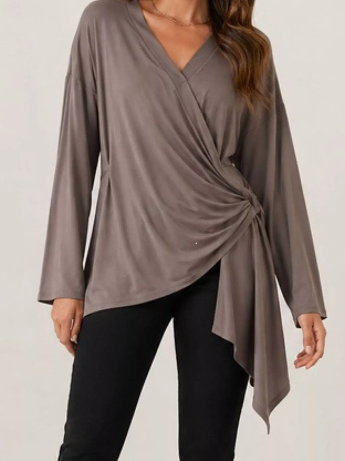 Long Sleeve Wrap T-Shirt with Side Knot Detail