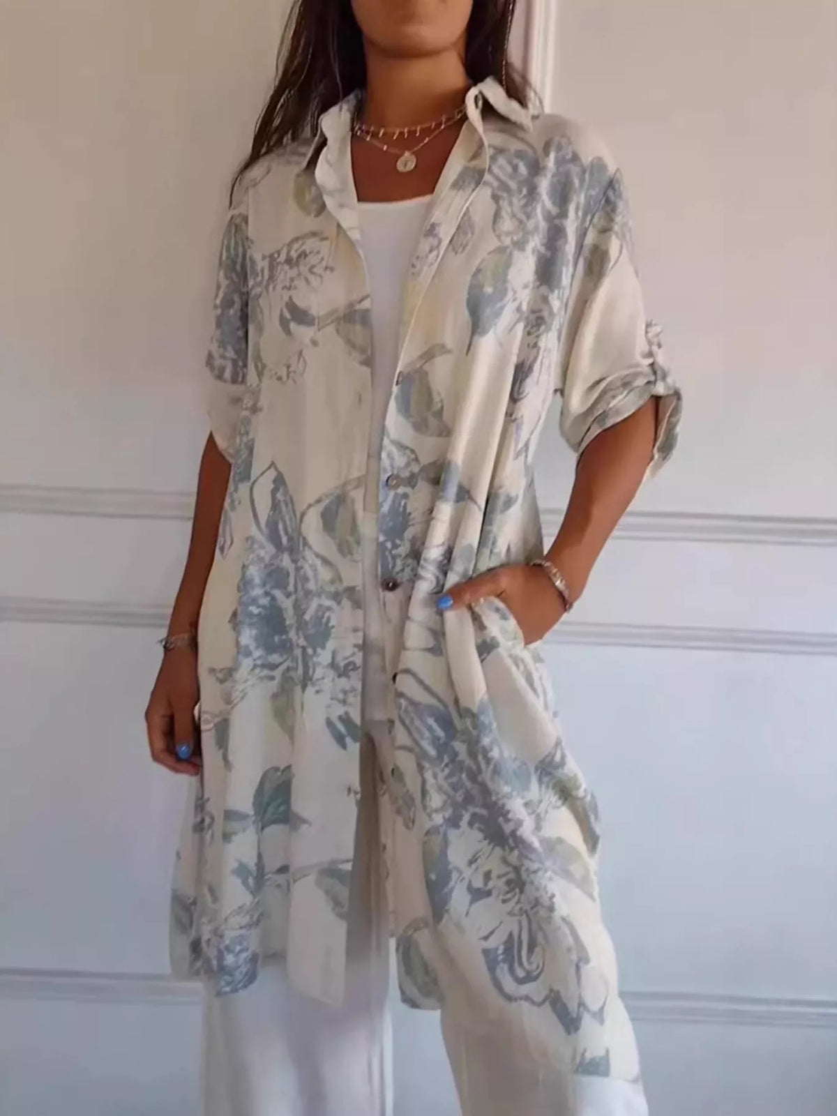 Full Size Floral Print Button-Up Shirt Dress Plus Size