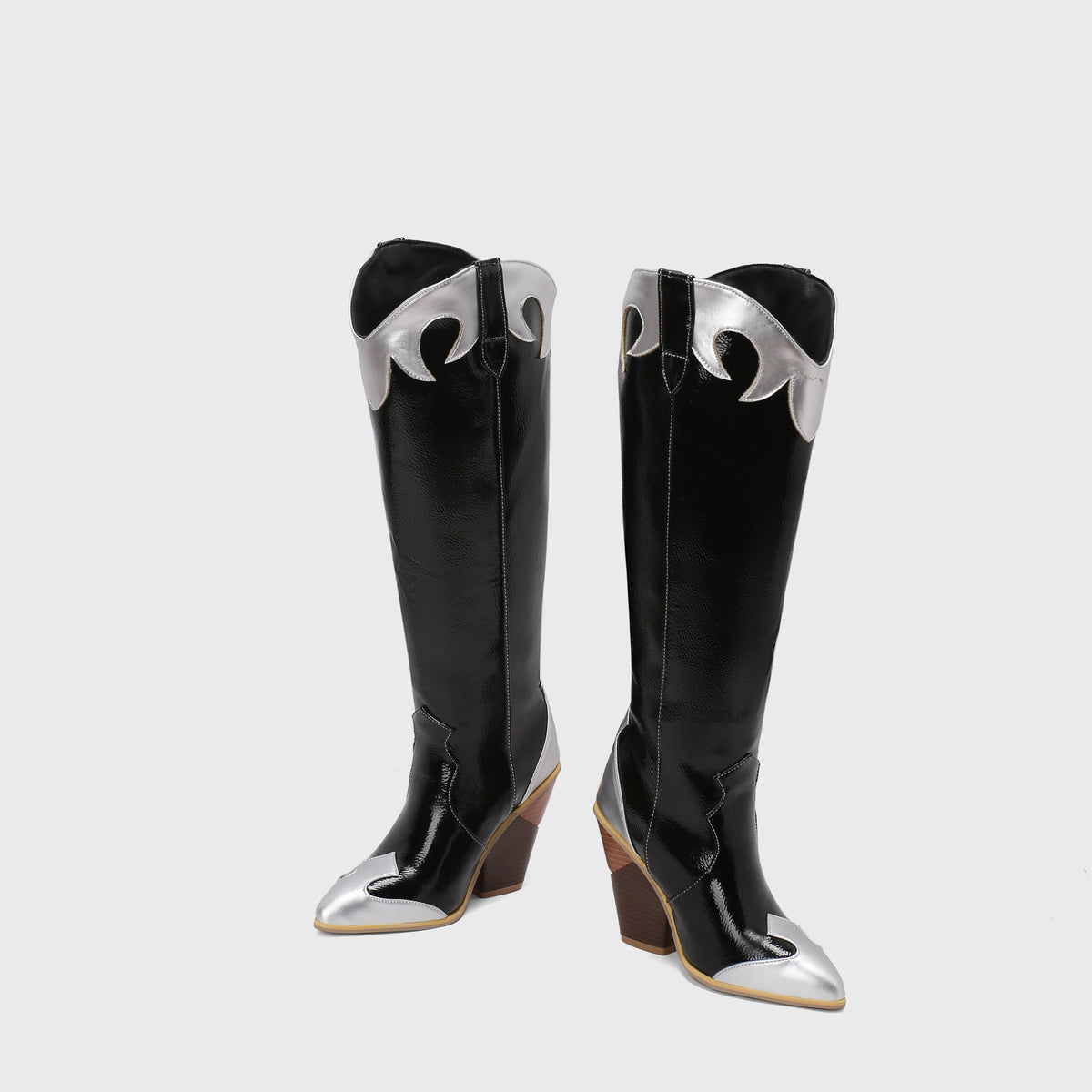 Fashionable Patchwork Leather Knee-high Boots