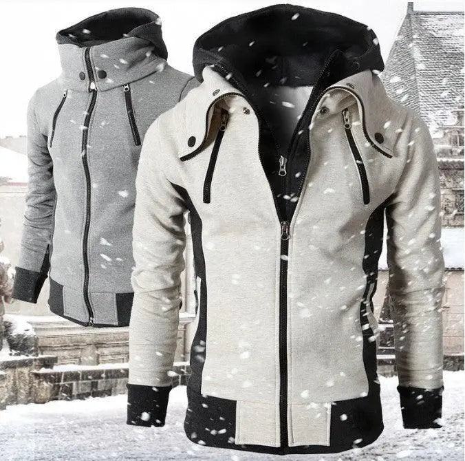 Chaqueta con capucha con cremallera para hombre, sudadera casual delgada, chaqueta deportiva falsa de dos piezas