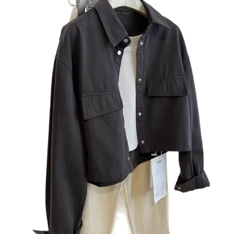 Turn Down Collar Loose Fit Jacket Top For Women