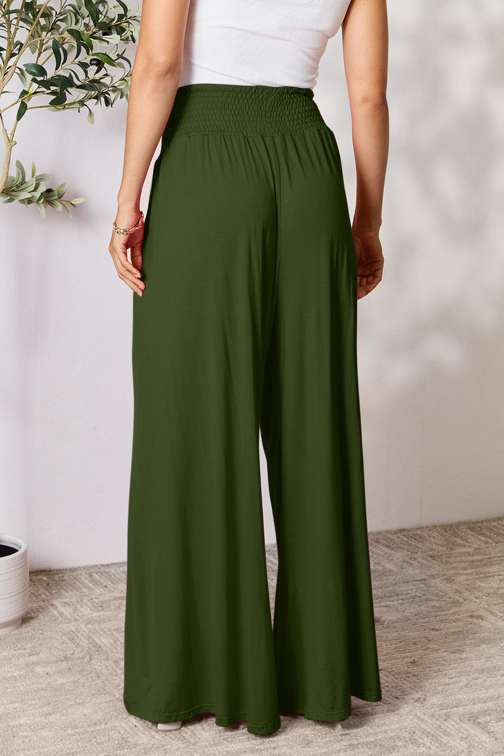 Pantalón ancho de talle alto fruncido de cuerpo entero Double Take