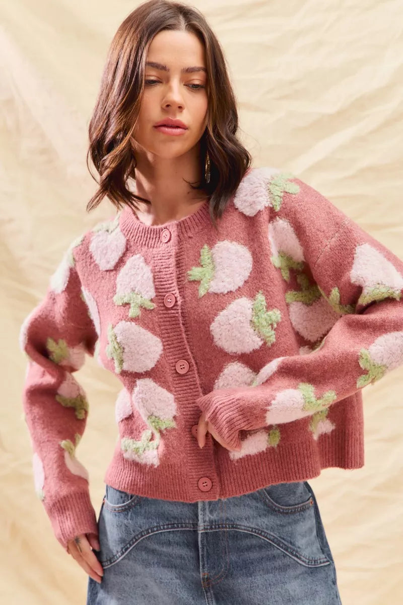 Cárdigan con botones y estampado de fresas de SO ME