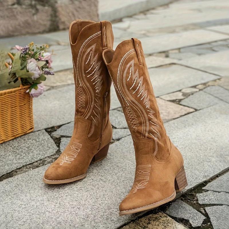 Retro Embroidered V-Neck Mid-Tube Martin Boots