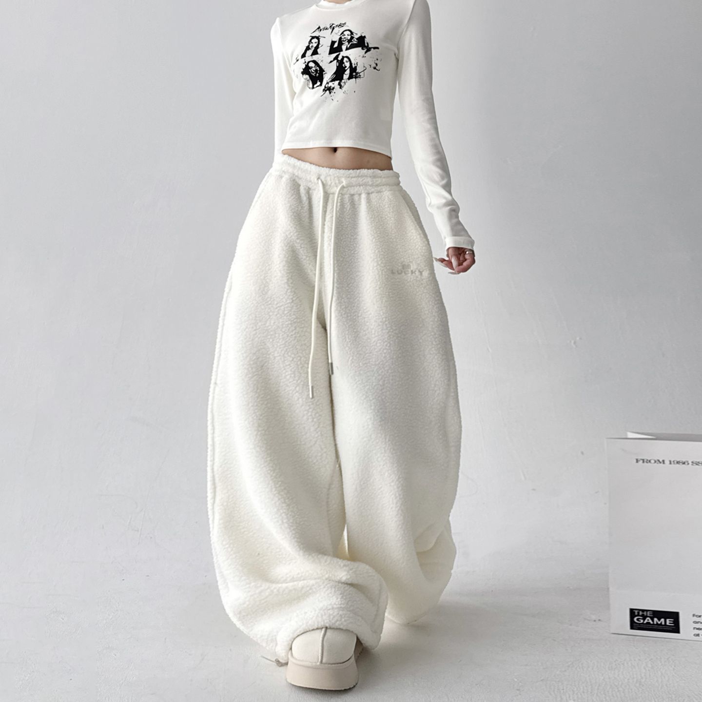 Womens Casual Loose-fitting Warm Extended-length Pants See size chart under “more details”