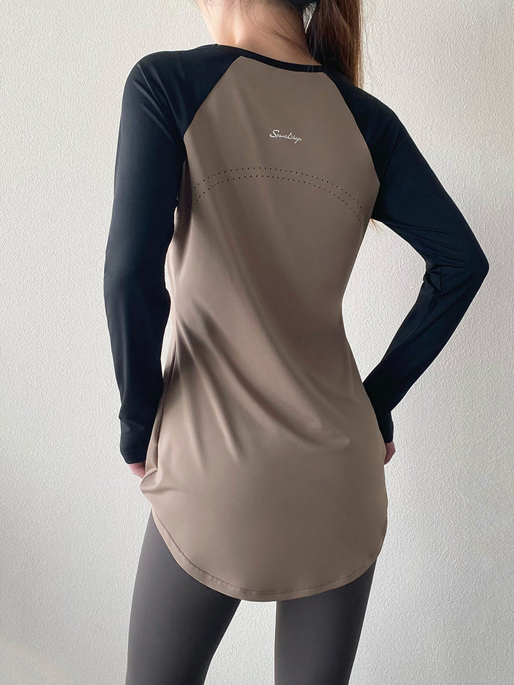 Pilates Yoga Top Mid-Length Hip-Covering Style - Women's Athletic Workout Shirt for Fitness Exercise