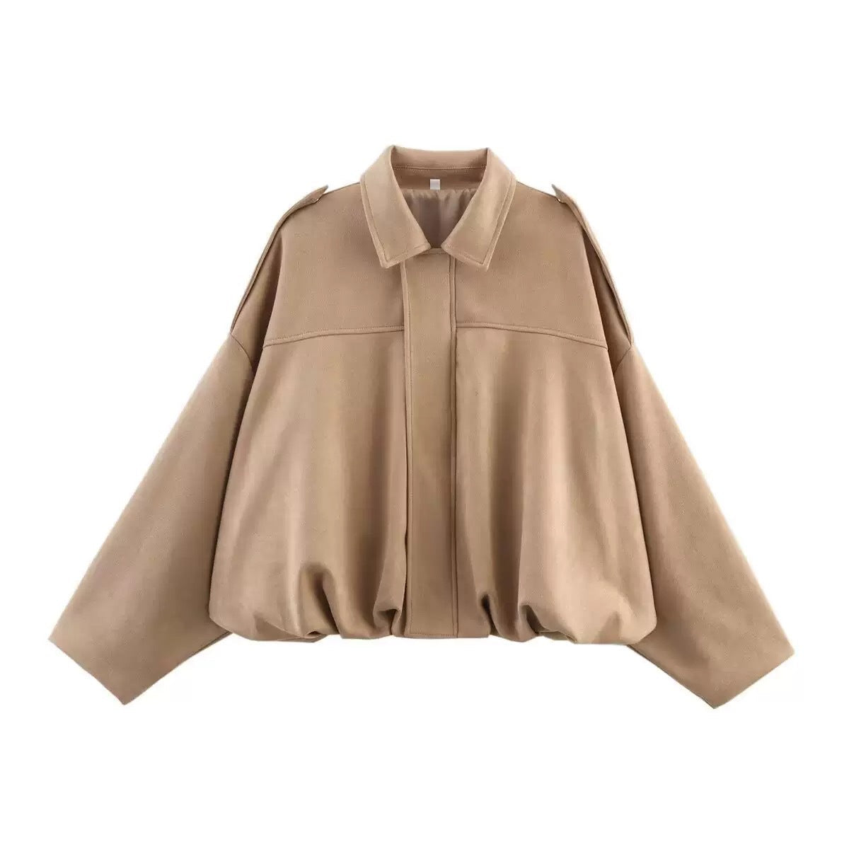 2025 Autumn And Winter European And American Bomber Jacket Bat Sleeve Zipper Loose Suede Texture Tops Women's Casual Tops Women