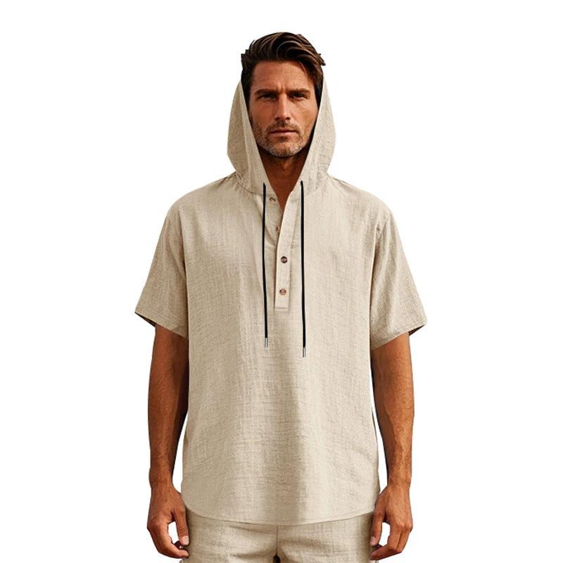 European And American Linen Short-sleeved Men's T-shirt Simple