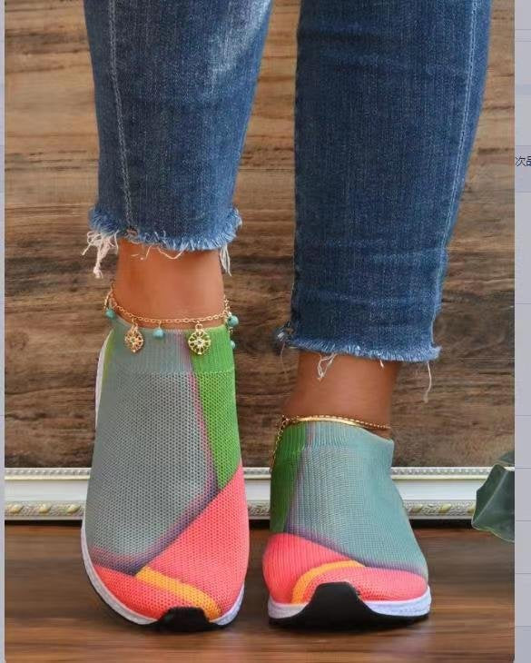 Women's Casual Fly Weaving Color Blocking Flat Sneakers