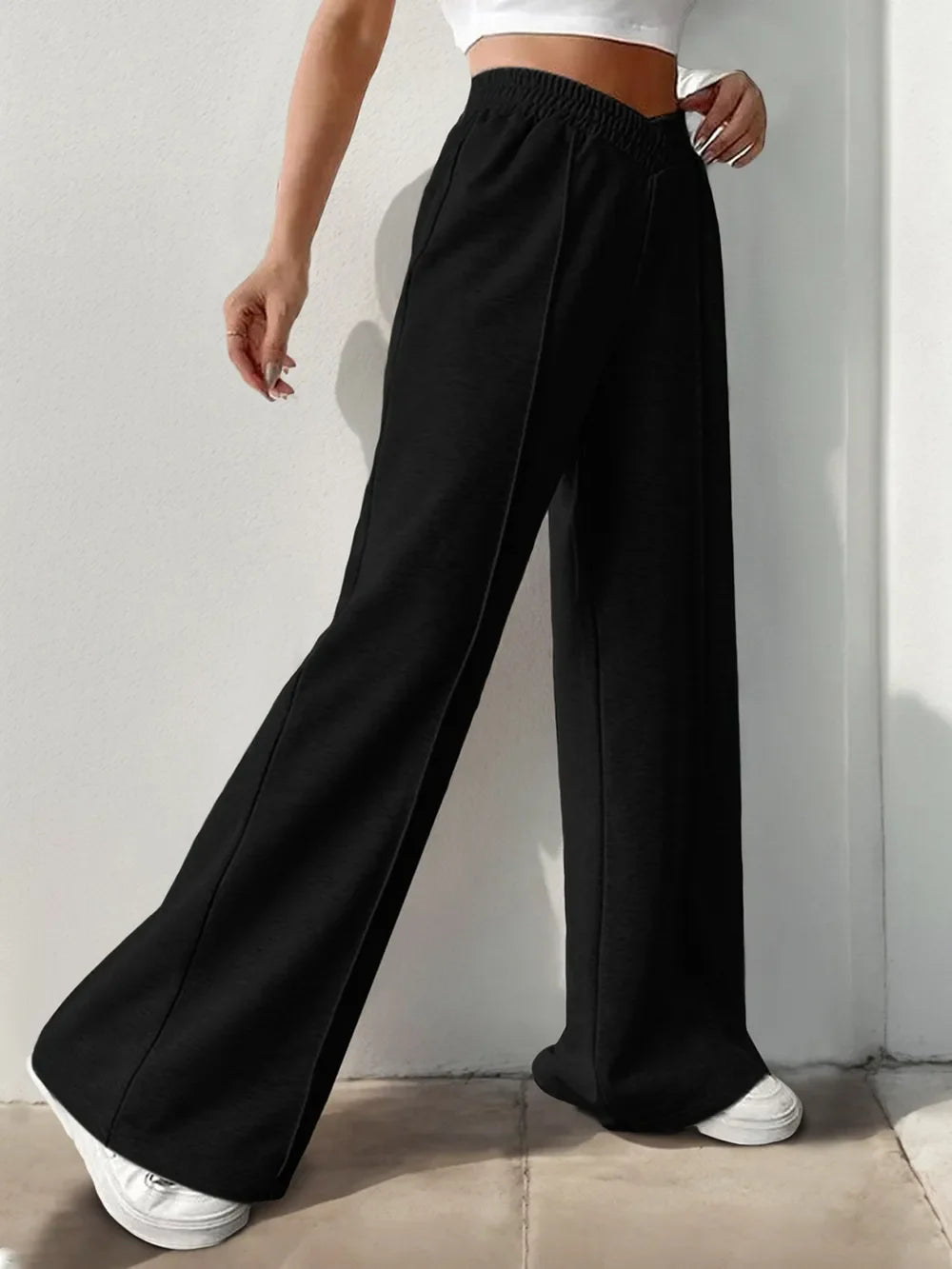 Pantalones de pernera ancha con cintura elástica