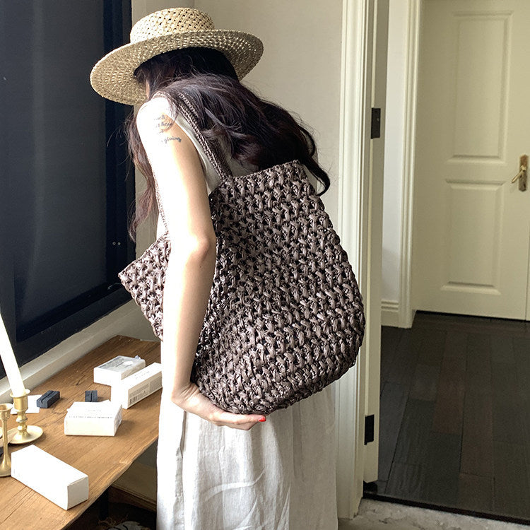 Handwoven Raffia One-Shoulder Tote Bag Handbag