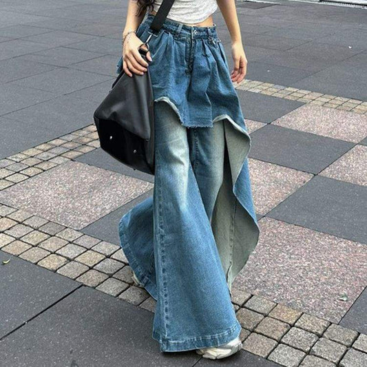 Autumn Winter False-two-piece Slim Flare Pants See size chart under “more details”